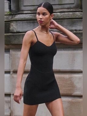 ALO Yoga Denim Knit Mini Dress in Black/Anthracite XS